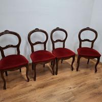 4 Sedie Stile Antico in Legno  Raso Rosso  vintage