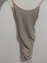 Vestito corto oro platino glitterato con spalline