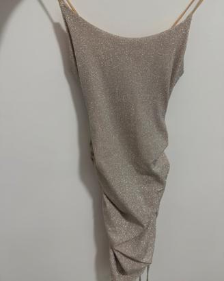 Vestito corto oro platino glitterato con spalline