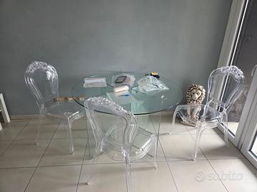 tavolo tondo in vetro e 4 sedie 