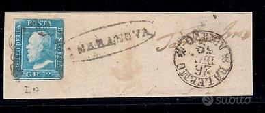 1859 SICILIA 2 GRANA 1° TAV POS. 17 ANNULLATO CON