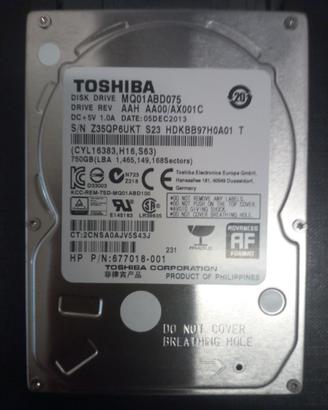 Disco rigido toschiba 750 gb