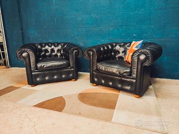 Coppia poltrone Chester Chesterfield vera pelle uk