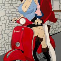 Quadro Lupin e Margot in Vespa