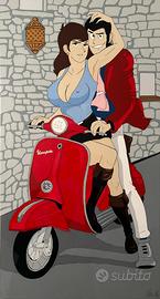 Quadro Lupin e Margot in Vespa