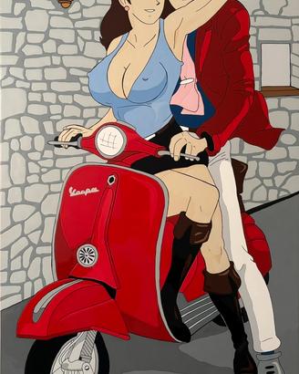 Quadro Lupin e Margot in Vespa