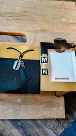 collana in cuoio con ciondolo con doppia lametta 