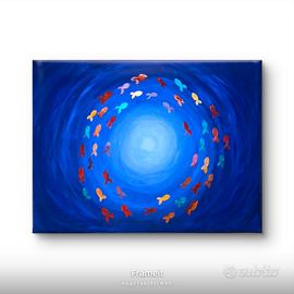 Quadro dipinto a mano 50x70 ‘’vortice di pesci’’