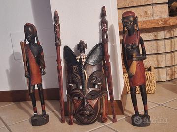 Set Coppia statuette Masai + Maschera tribale Masa
