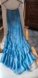 Abito azzurro melange con balze