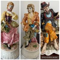 Lotto 3 statuette in porcellana dipinta a mano