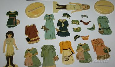 Bambole legno sagoma, magnetica, vintage con abiti