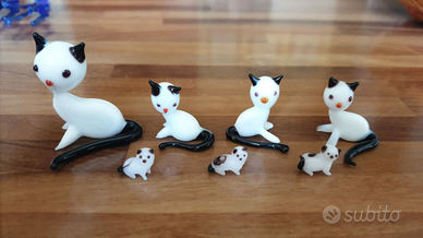 Famiglia felina 7 pezzi in vetro di murano
