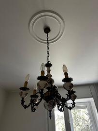 Lampadario vintage in ceramica decorata - 5 luci