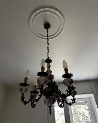 Lampadario vintage in ceramica decorata - 5 luci