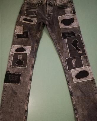 jeans drain H&M grigio nero strappati toppe super 