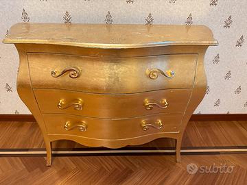 Comò in legno bombato oro 3 cassetti