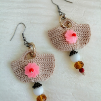 Orecchini handmade bijoux Mini Coffe beige rosa