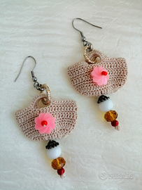 Orecchini handmade bijoux Mini Coffe beige rosa