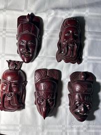 maschere orientali in legno vintage