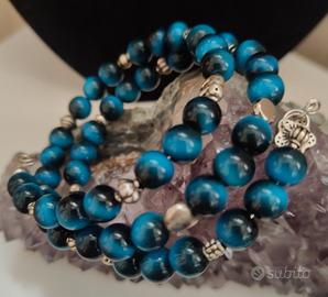 bracciale a molla azzurro con pietre agata 
