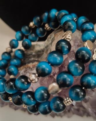 bracciale a molla azzurro con pietre agata 