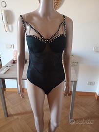 Body nero con strass 