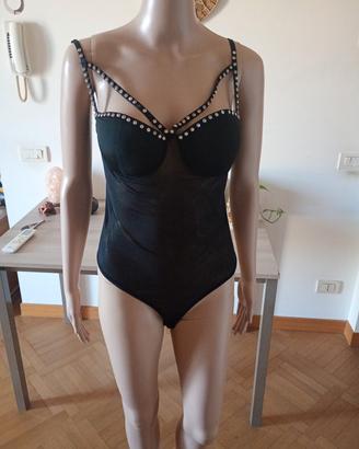 Body nero con strass 
