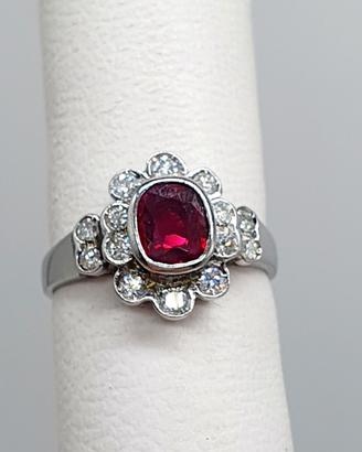 COD.1244.25 ANELLO ORO BIANCO ROSA ROSSA