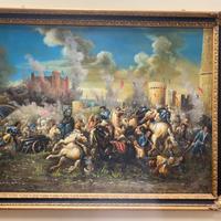 Quadro antico battaglia a cavallo olio su tela