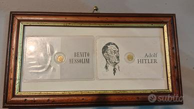 Quadro Mussolini/Hitler monete in oro 9carati