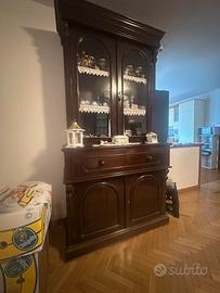 Cristalliera con credenza in legno massello
