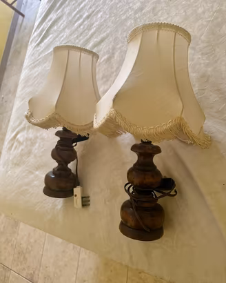 Coppia Abat-Jour Comodino Legno e Tessuto