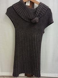 vestito senza maniche in lana con collo a scialle