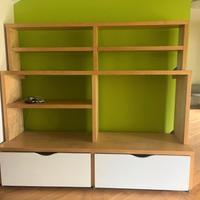 Libreria/Parete attrezzata in legno con cassettoni