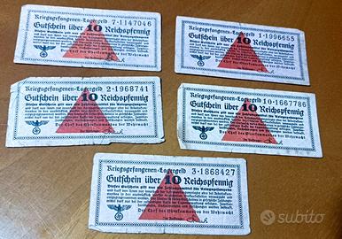 5 BANCONOTE LAGERGELD WEHRMACHT 10 REICHSPFENNIG