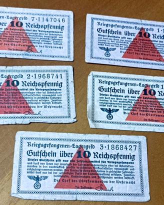 5 BANCONOTE LAGERGELD WEHRMACHT 10 REICHSPFENNIG