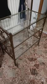 tavolino ferro e vetro 3 ripiani