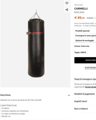 Sacco boxe 20kg