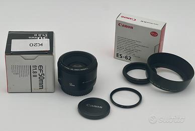 Canon EF 50mm II filtro e paraluce