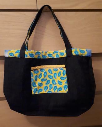 Borsa in jeans con tasca esterna chiusura cerniera