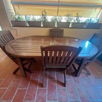 Tavolo da giardino, in legno, con 8 sedie
