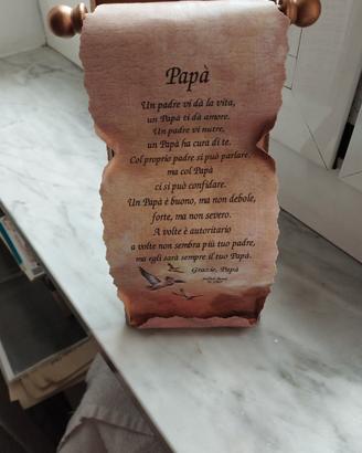 Pergamena in carta trattata con dedica papà