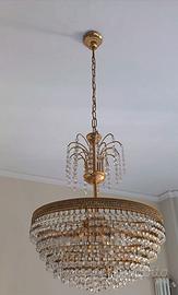 Lampadario Vintage Ottone e Cristallo