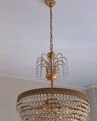 Lampadario Vintage Ottone e Cristallo