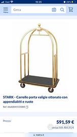 Carrello portavaligie ottonato con appendiabiti