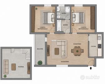 Brusaporto trilocale con due bagni e balcone