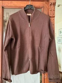 Cardigan donna marrone con zip in puro cotone tg.M