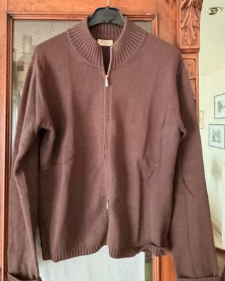 Cardigan donna marrone con zip in puro cotone tg.M