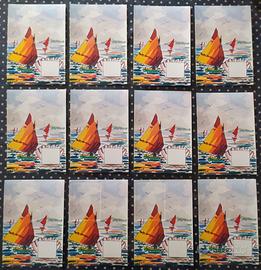 Cartolina non viaggiata pittura PIAIA "Barche"